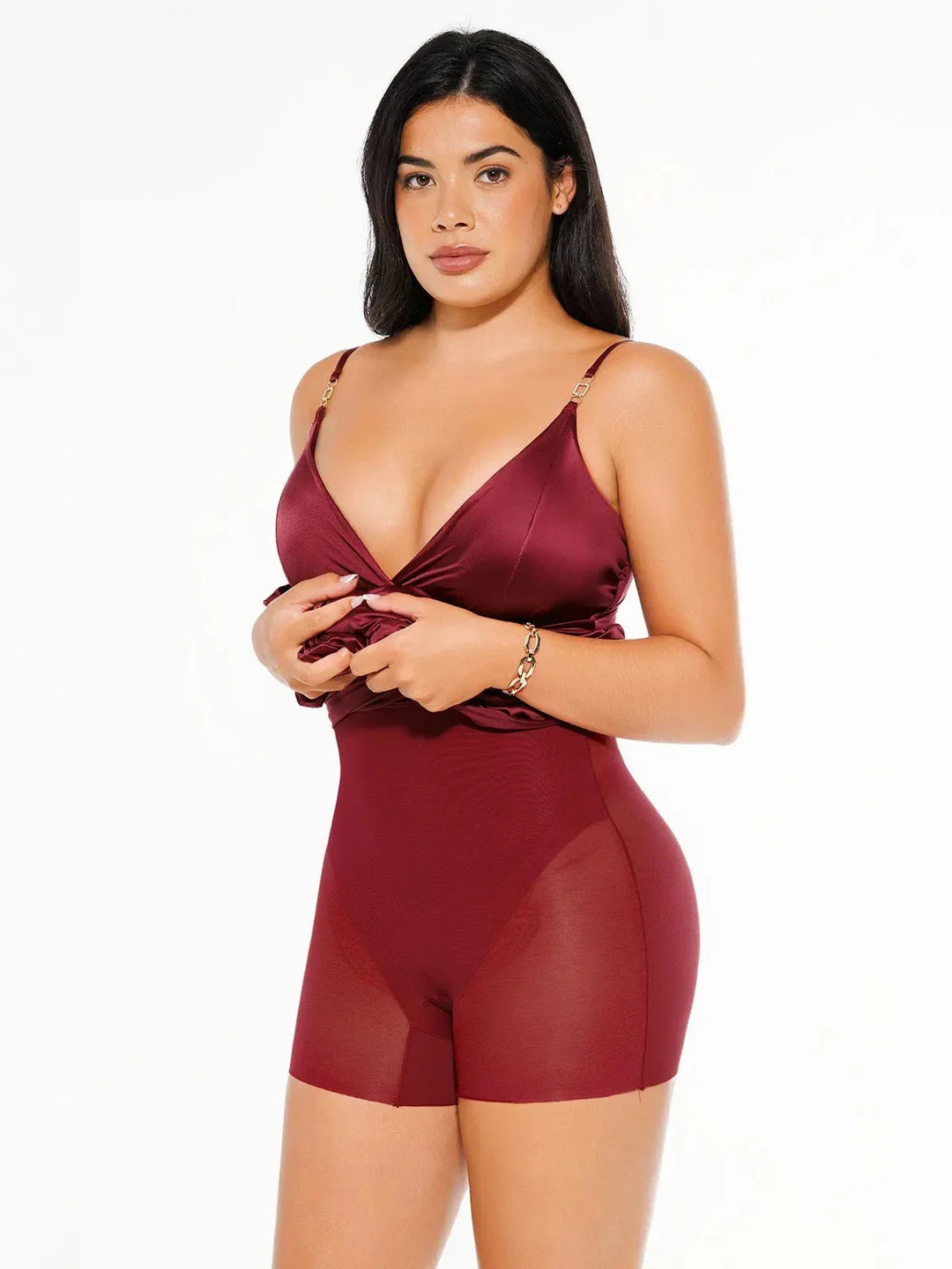 Shapewear Satin Deep-V Front Slit Maxi Dress