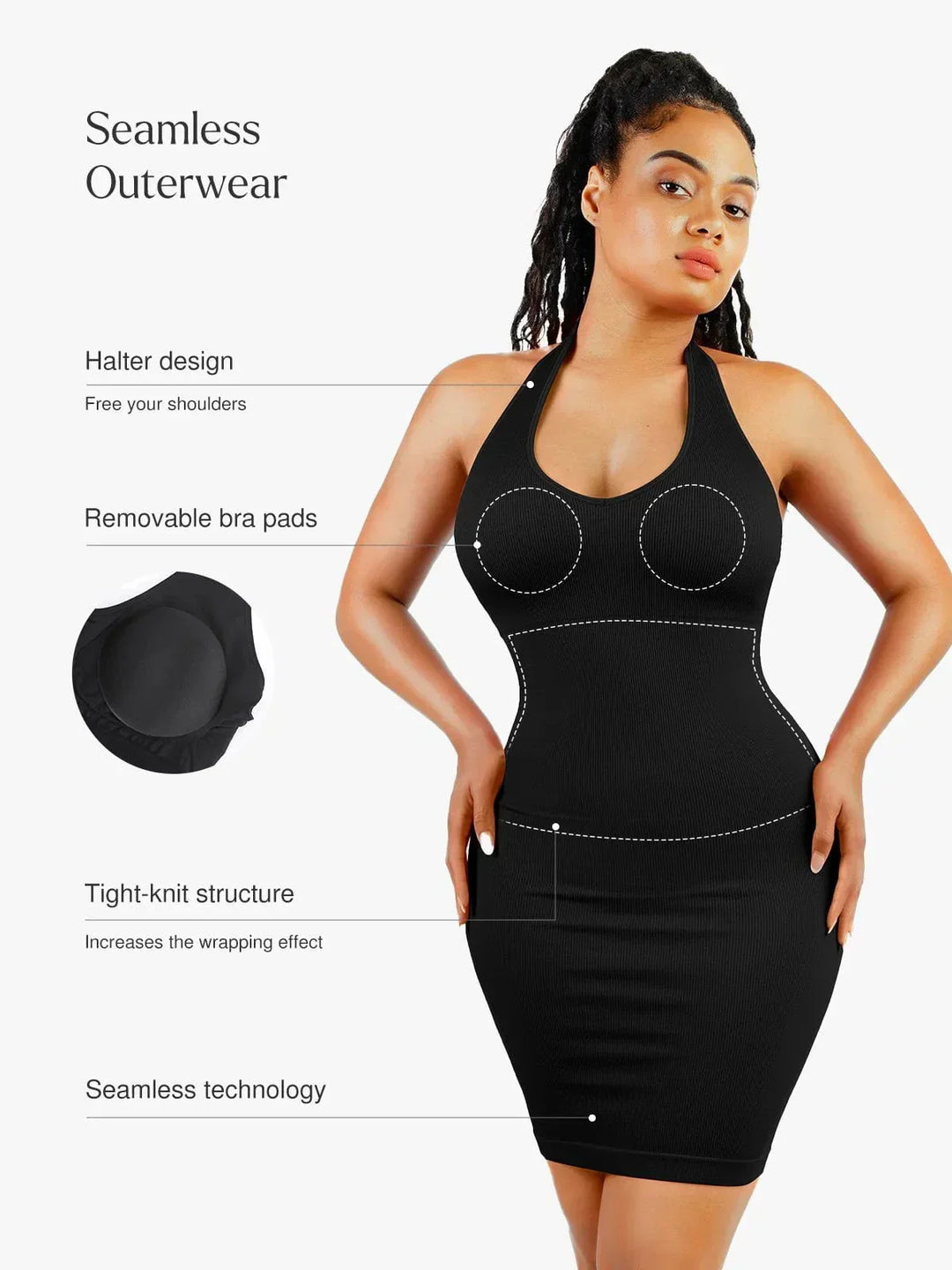 Shapewear Halter Neck Deep U Mini Seamless Dress