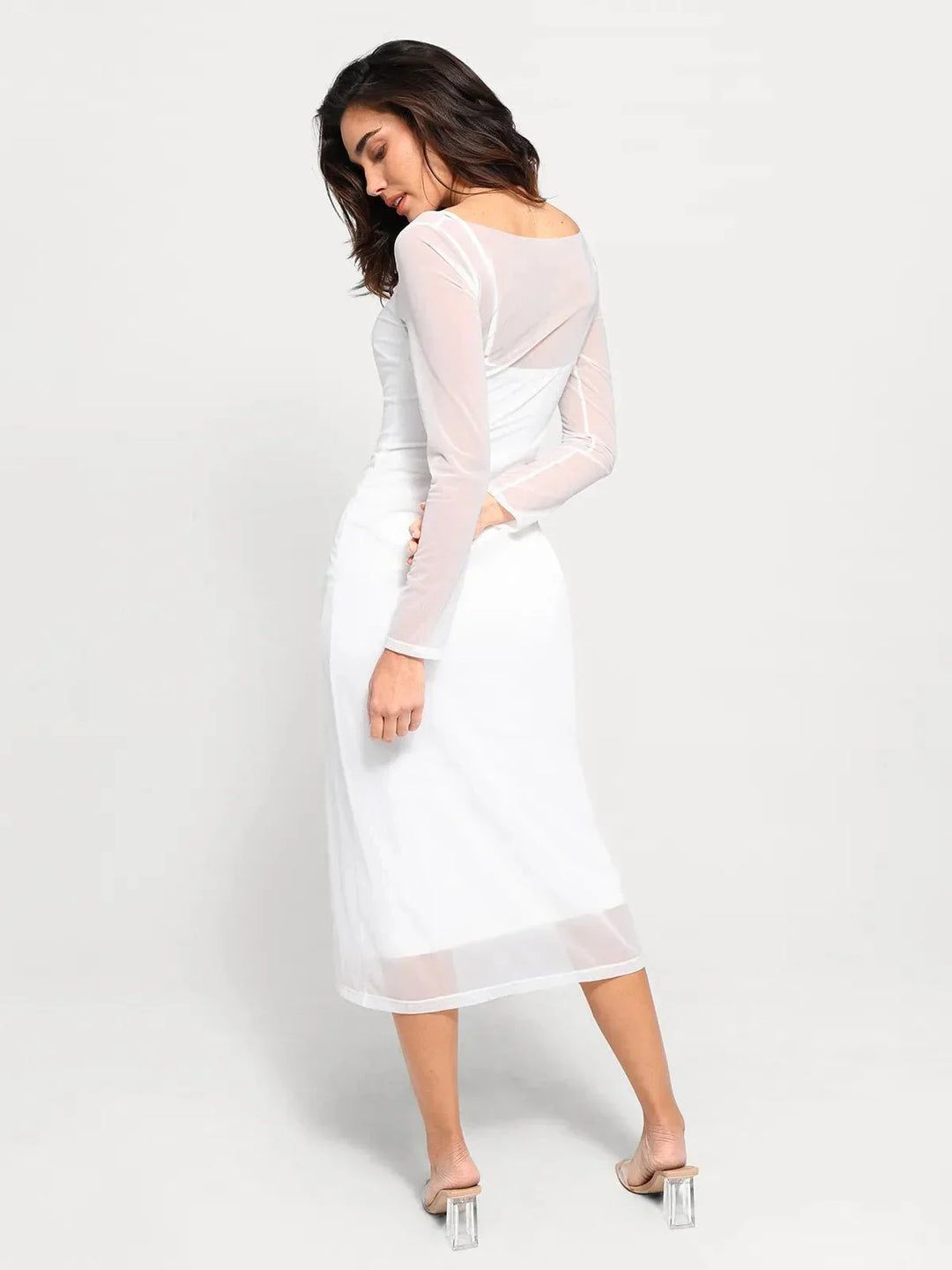 Shapewear Slimming Midi Dress and Sheer Mesh Overlay Set