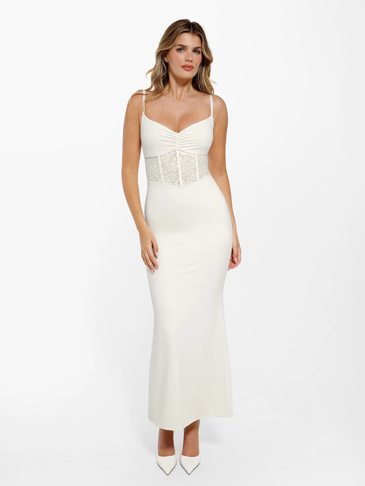 Shapewear Lace Inset Sculpting Mermaid Maxi Slip Dress