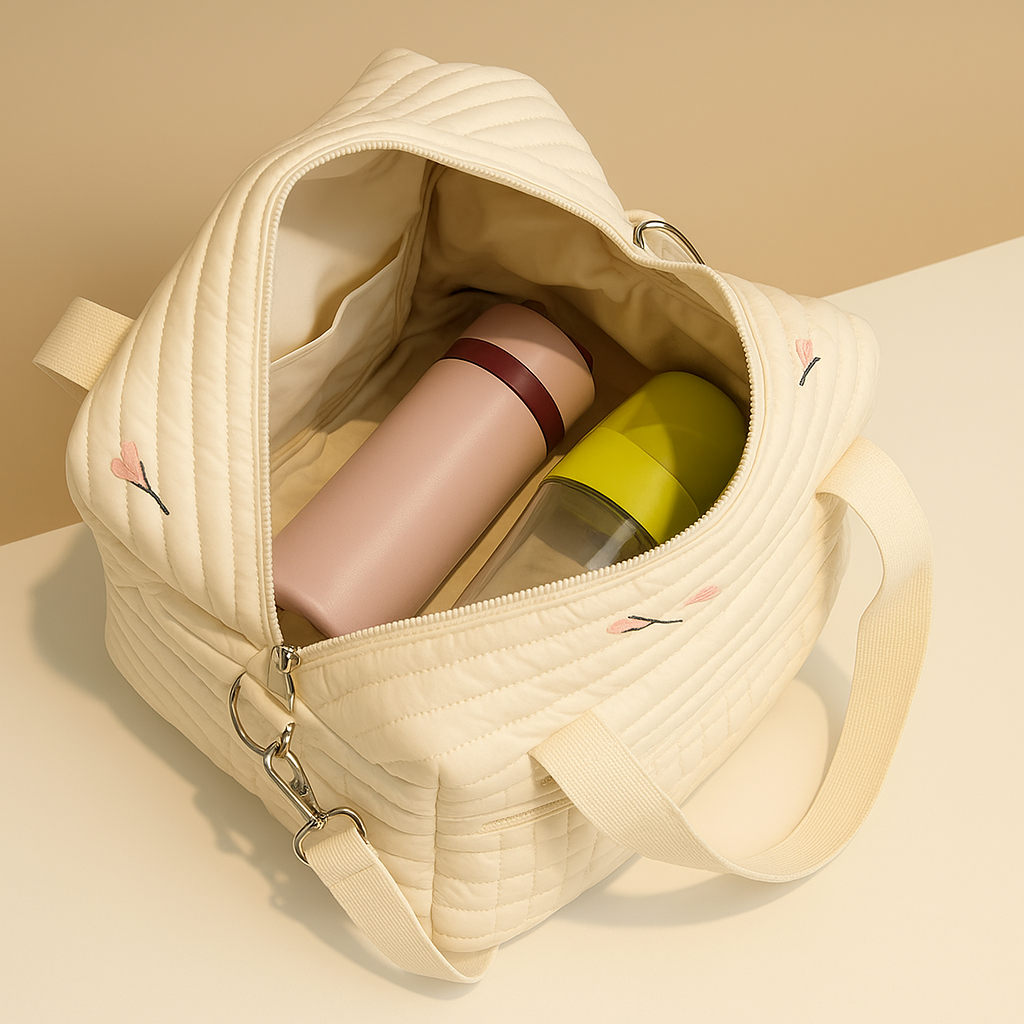 Quilted baby travel bag with insulated interior | Harper