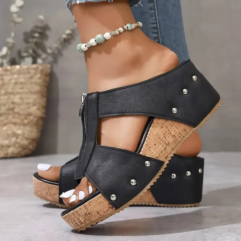 Tina | Comfortable Wedge Sandals With Zip Closure