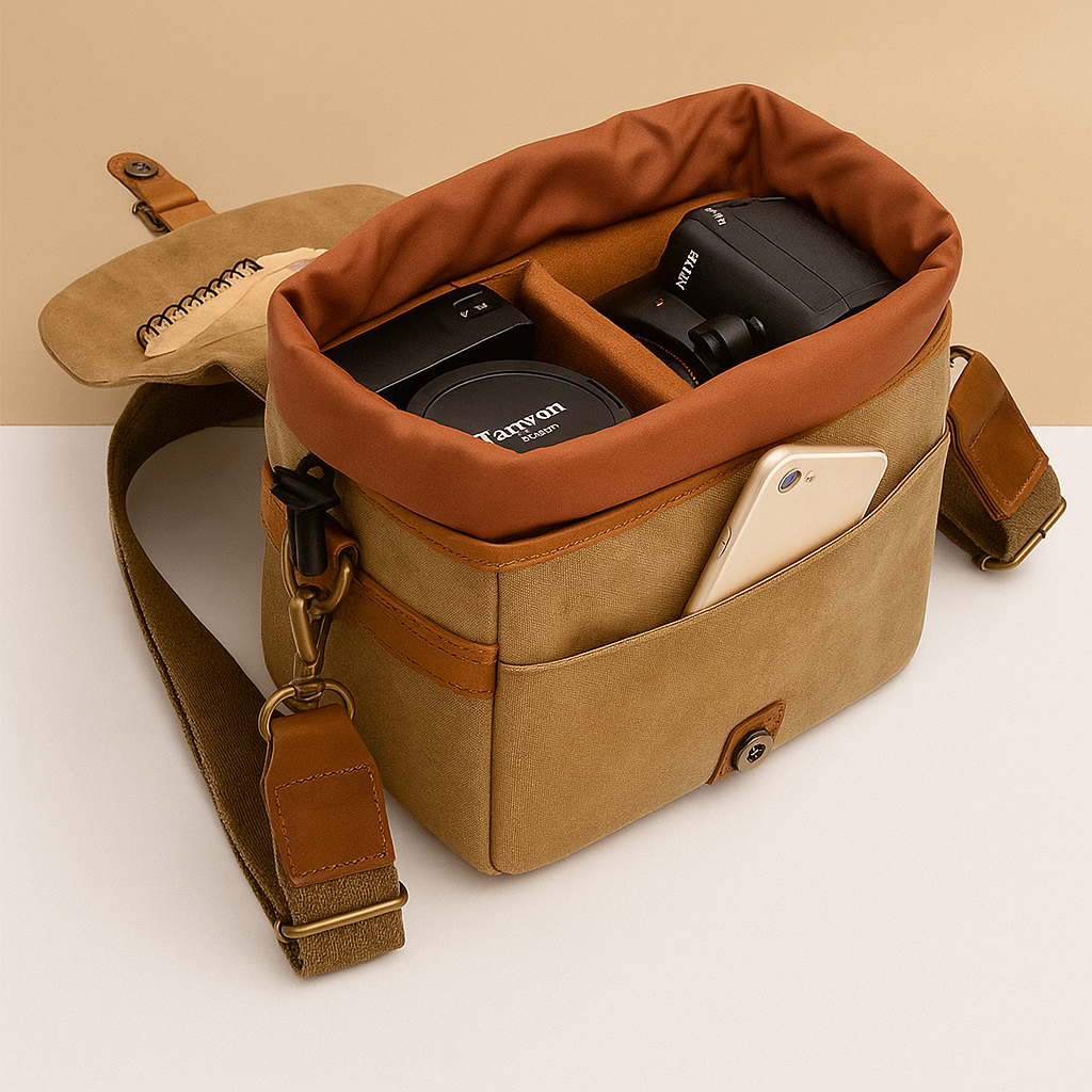 Vintage canvas DSLR camera bag with padded dividers for men | Ryder